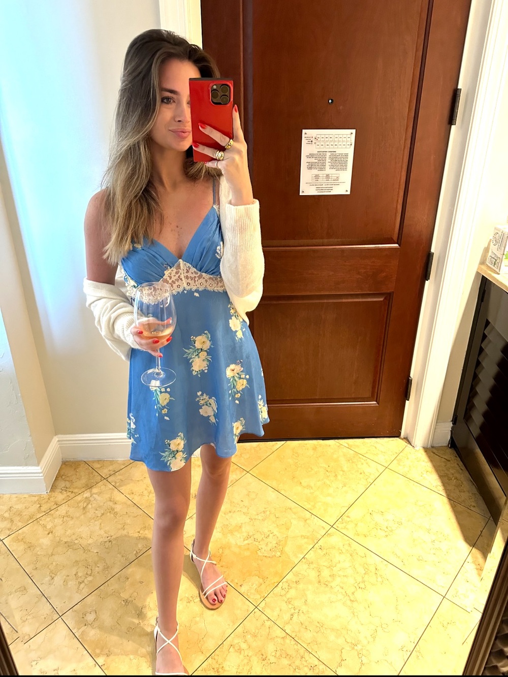 LoveShackFancy Blue Floral Lace-Trim Slip